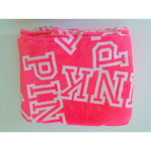 Victorias Secret Pink Blanket Super Soft Throw Pink White Logo Outline 50 x 60in